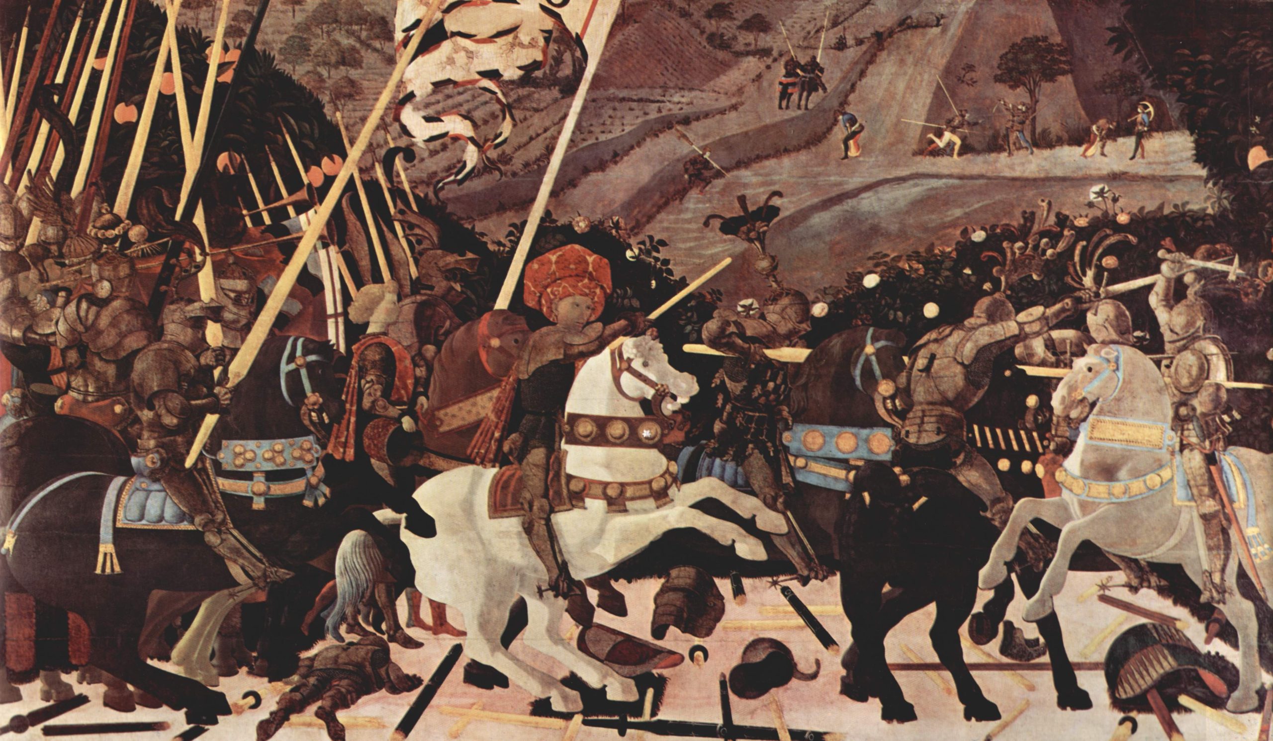 Paolo Uccello's The Battle of San Romano painting showing medieval battle scene with lances and cavalry